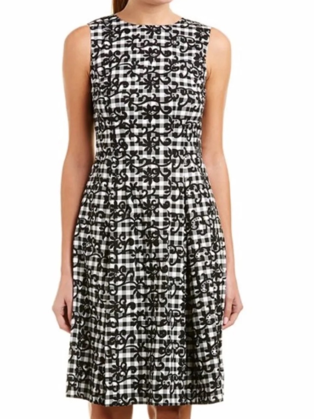 Brooks Brothers Gingham Floral Fit & Flare Dress Preppy Pockets Black White 6 - Picture 2 of 12
